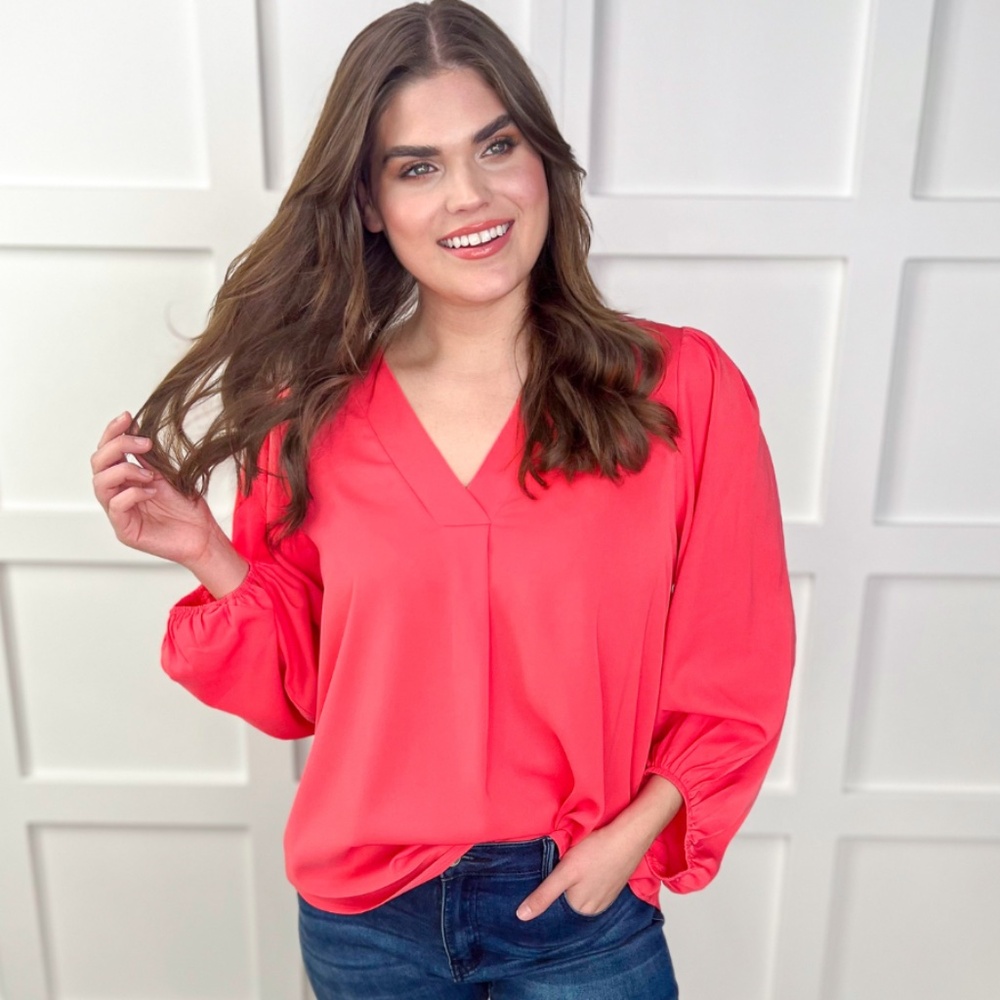 Jamie Balloon Sleeve Top - Coral